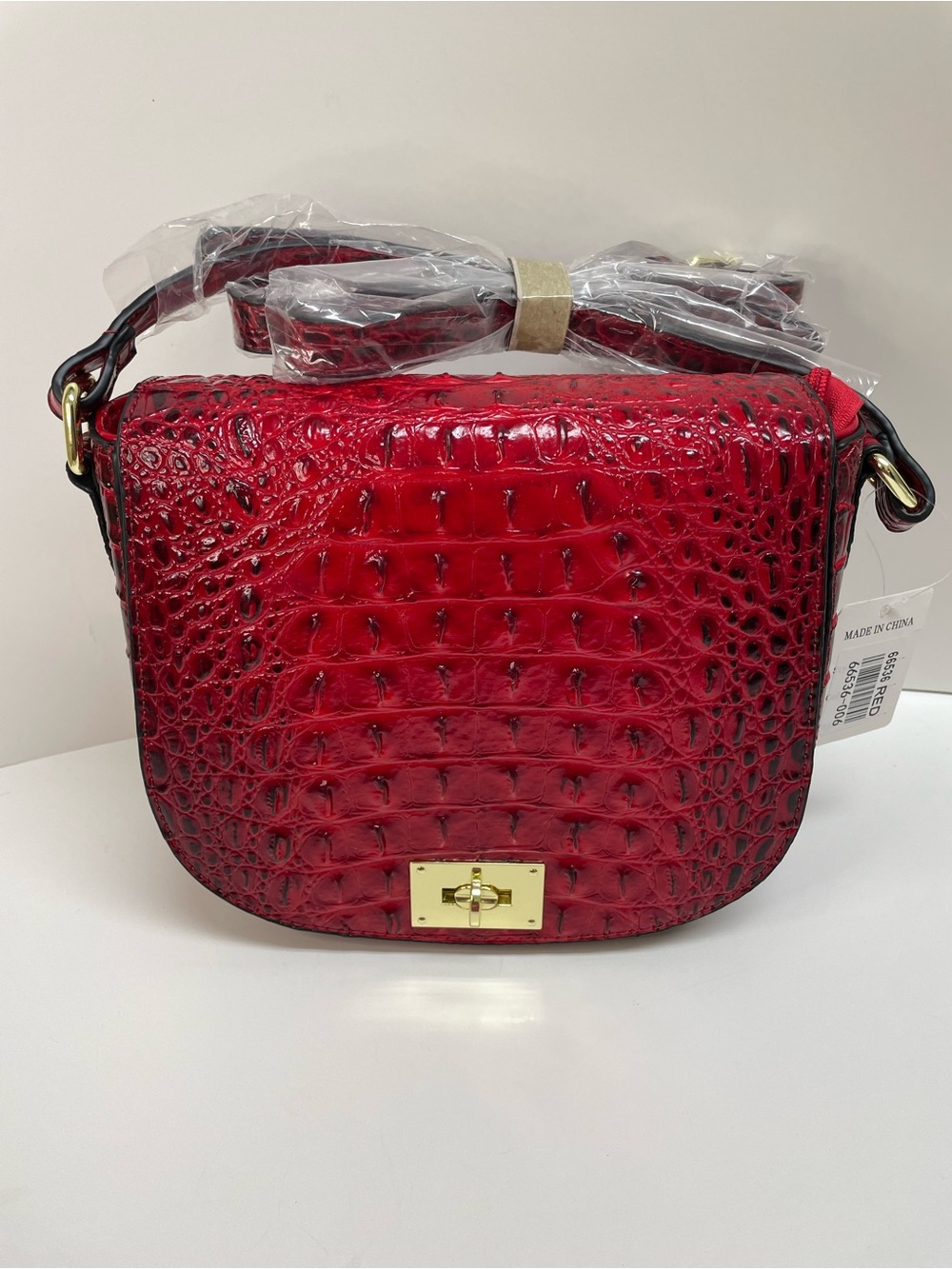 Red Croc-Embossed Crossbody Bag with Gold Turn-Lock NWT